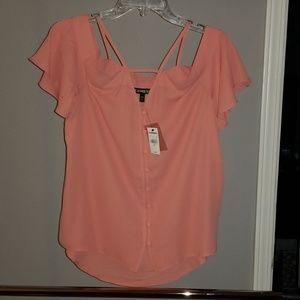 Express Coral Cold Shoulder Button Down Blouse